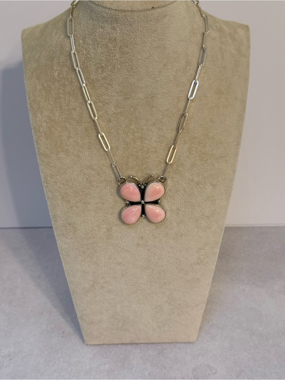 Pink Conch Butterfly Pendant Necklace